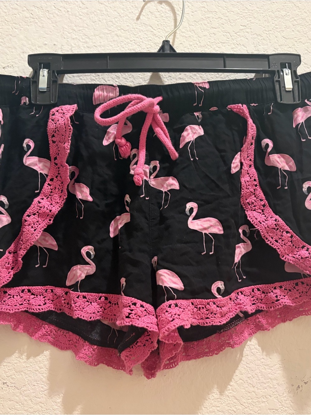 PJ Salvage sz M Black Sleep Shorts w/Pink Flamingo Print & Pink Lace Nordstroms